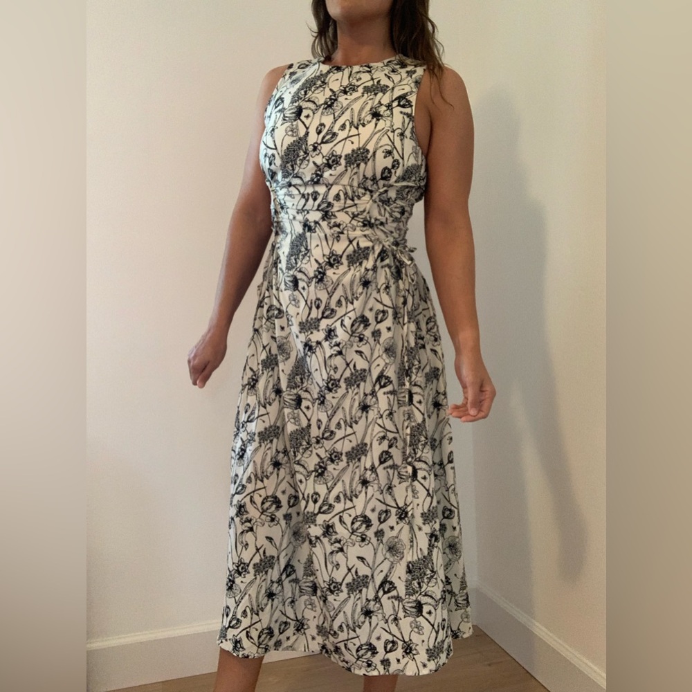Lace-Up Botanical Print Dress